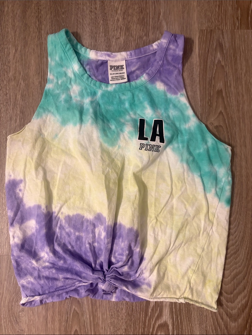 PINK Victoria's Secret Tie-Dye LA Tank in Teal, Purple & Pale Yellow